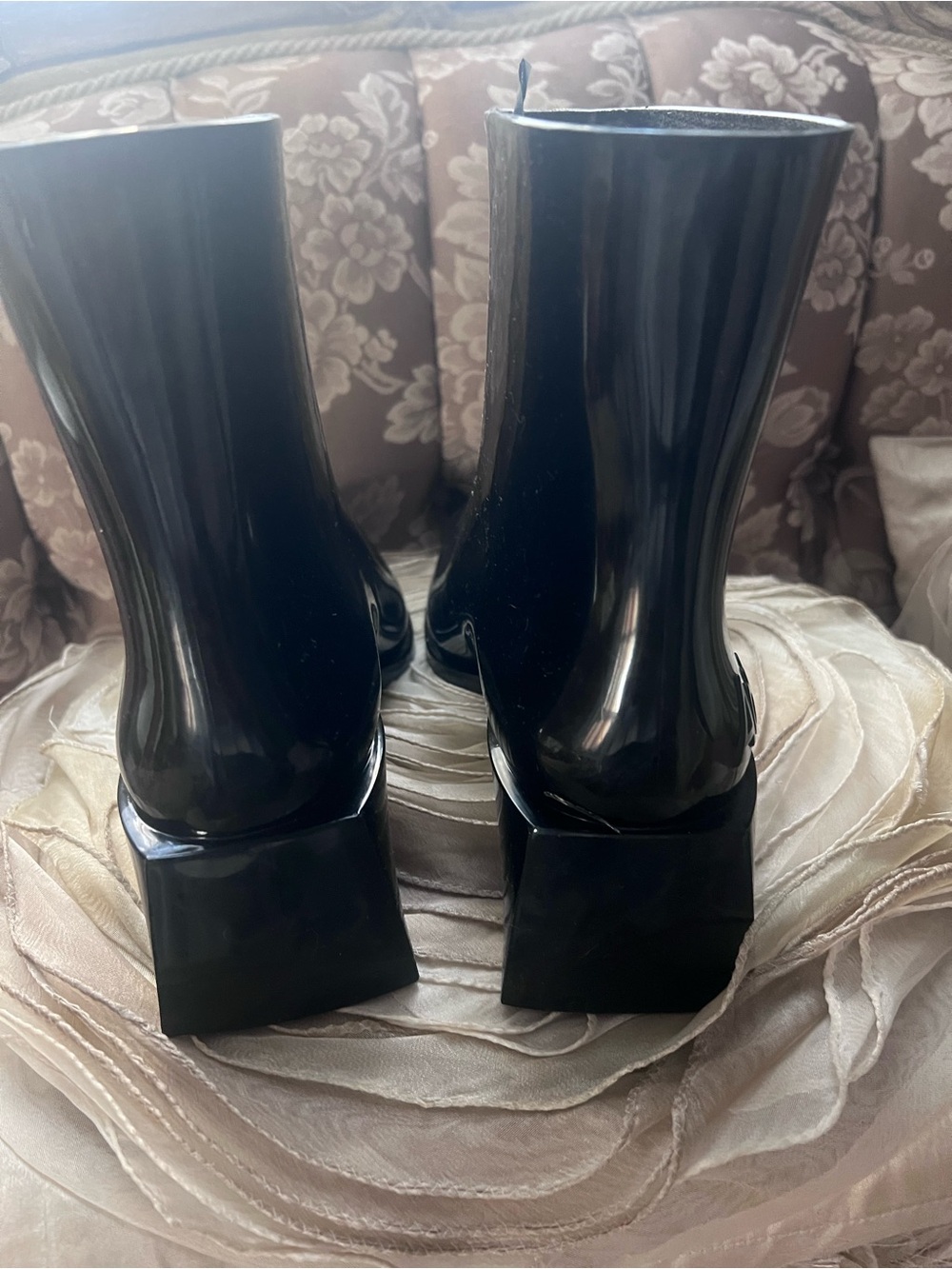 Acne Black Patent Square-Toe Ankle Boots - Picture 3 of 8